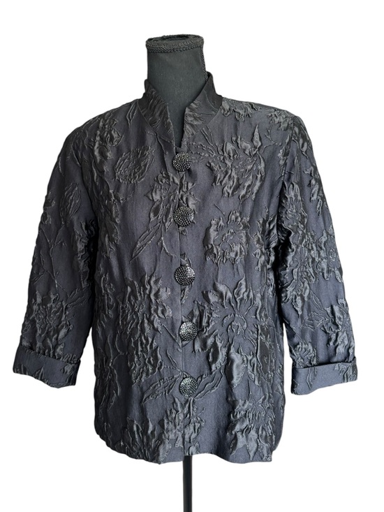 Caroline Rose Jackets & Blazers - Caroline Rose Black Textured Floral Jacquard Jacket Blazer XS Evening Cocktail